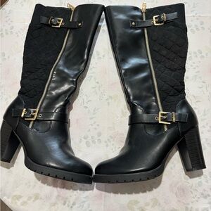 Mysoft tall heeled black boots wide calf 9